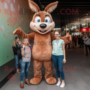 Brown Roe Deer mascot costume character dressed with a Mom Jeans and Coin purses