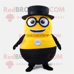 Yellow Ring Master mascot costume character dressed with a Vest and Eyeglasses