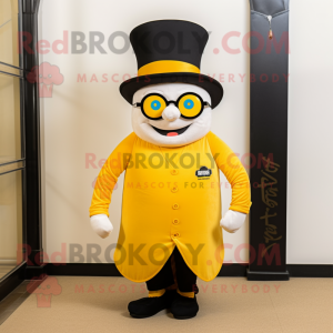 Yellow Ring Master mascot costume character dressed with a Vest and Eyeglasses