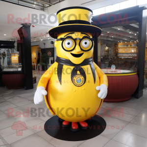 Yellow Ring Master mascot costume character dressed with a Vest and Eyeglasses