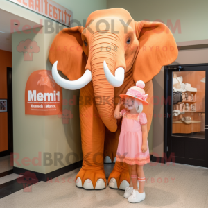 Peach Mammoth mascot costume character dressed with a Empire Waist Dress and Berets