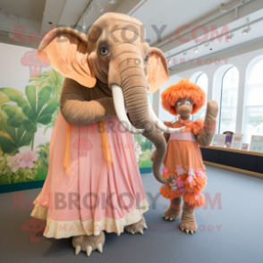 Peach Mammoth mascot costume character dressed with a Empire Waist Dress and Berets