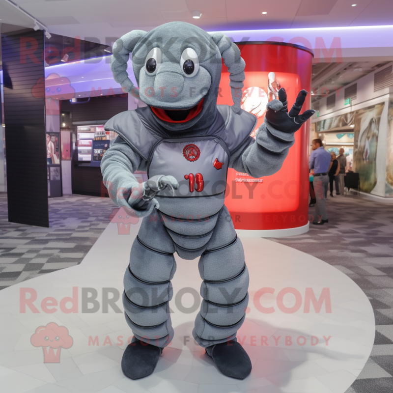 Gray Lobster mascot costume character dressed with a Jumpsuit and Rings Gray Lobster mascot costume character dressed with a Jumpsuit and Rings