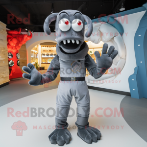 Gray Lobster mascot costume character dressed with a Jumpsuit and Rings