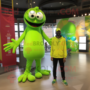 Lime Green Stilt Walker mascot costume character dressed with a Long Sleeve Tee and Watches