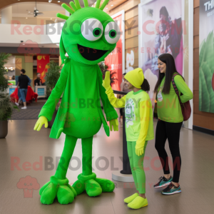 Lime Green Stilt Walker mascot costume character dressed with a Long Sleeve Tee and Watches