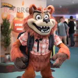 Peach Werewolf mascot costume character dressed with a Oxford Shirt and Backpacks