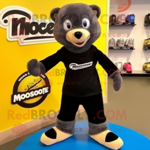 Black Mongoose mascot costume character dressed with a Graphic Tee and Shoe laces