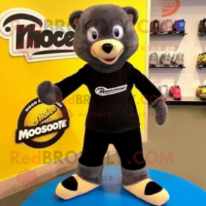 Black Mongoose mascot costume character dressed with a Graphic Tee and Shoe laces