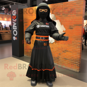Black Gi Joe mascot costume character dressed with a Pleated Skirt and Anklets