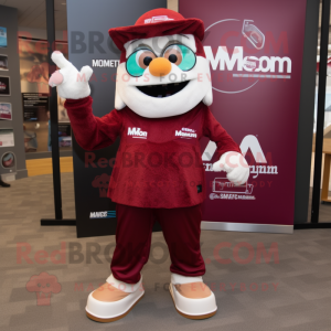 Maroon Momentum mascot costume character dressed with a Dress and Backpacks