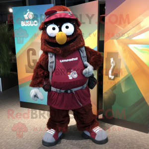Maroon Momentum mascot costume character dressed with a Dress and Backpacks