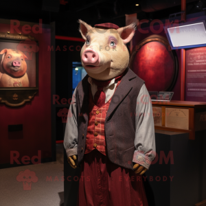 Maroon Pig maskot kostume...