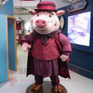 Maroon Pig maskot kostym...