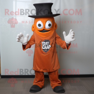 Rust Fried Calamari mascot costume character dressed with a Dress Pants and Hat pins