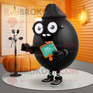 Black Pumpkin mascot costume character dressed with a Bikini and Reading glasses