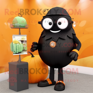 Black Pumpkin mascot costume character dressed with a Bikini and Reading glasses