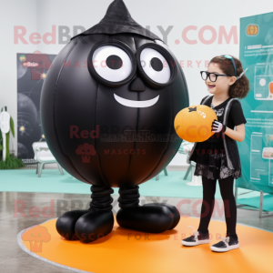 Black Pumpkin mascot costume character dressed with a Bikini and Reading glasses