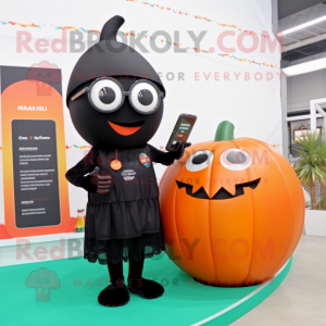 Black Pumpkin mascot costume character dressed with a Bikini and Reading glasses