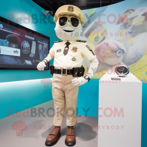 Beige Police Officer mascot costume character dressed with a Swimwear and Smartwatches