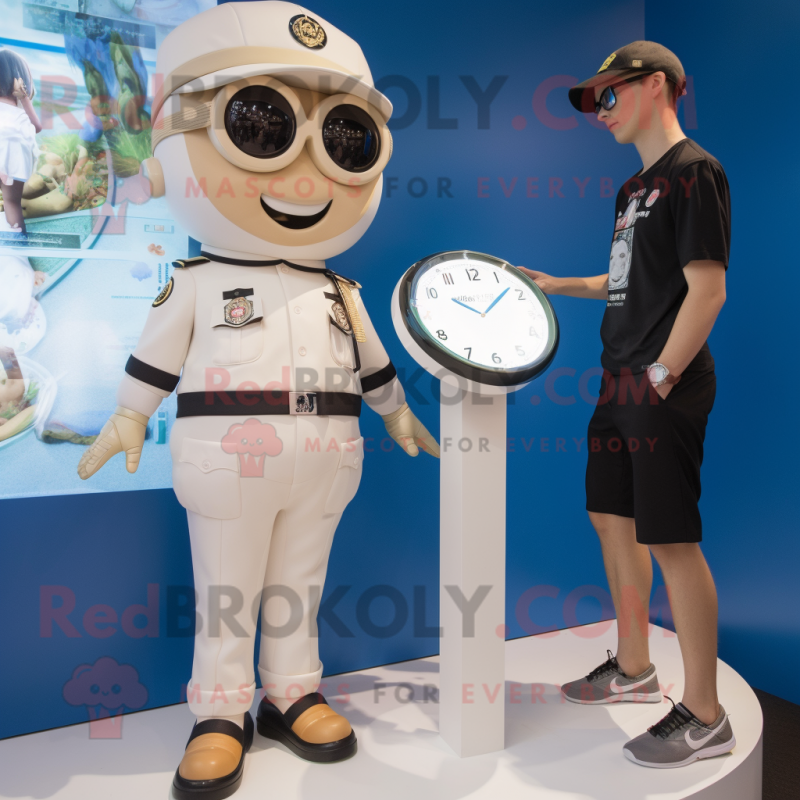 Beige Police Officer mascot costume character dressed with a Swimwear and Smartwatches