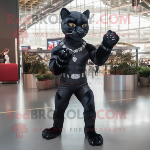 Black Panther mascot costume character dressed with a Skinny Jeans and Pocket squares