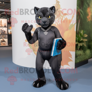 Black Panther mascot costume character dressed with a Skinny Jeans and Pocket squares