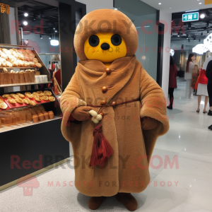Rust Dim Sum mascot costume character dressed with a Coat and Hairpins