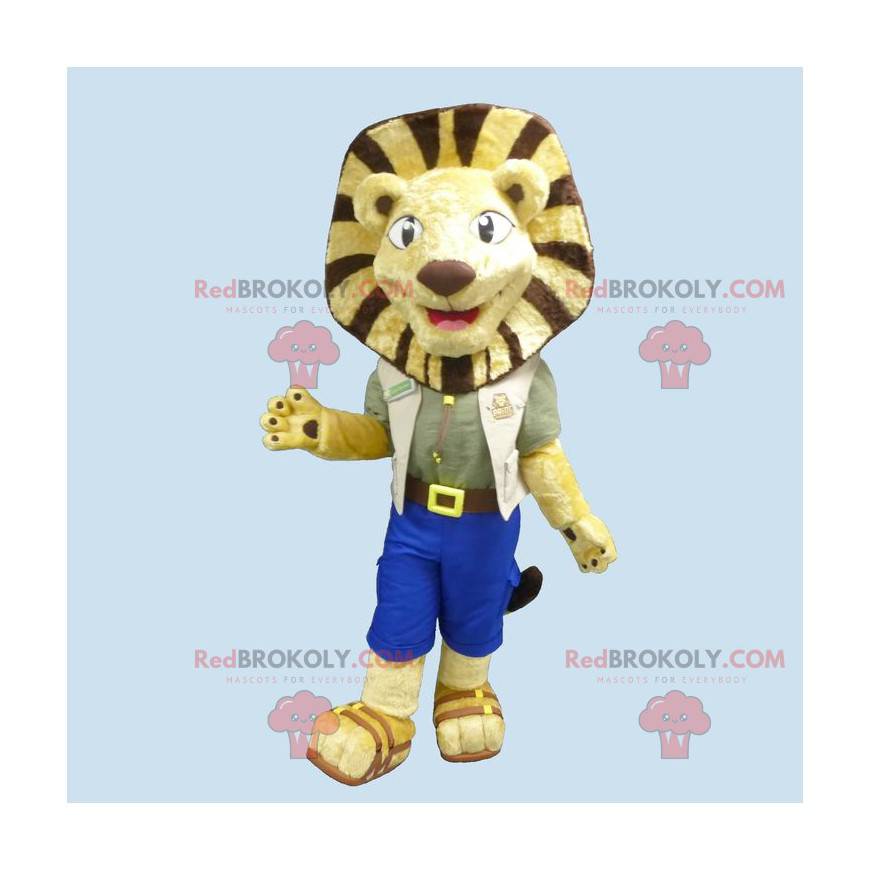 Leão mascote leão amarelo e marrom no explorador -