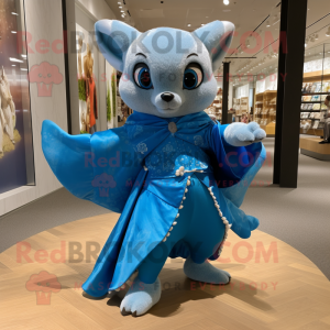Blue Flying Squirrel mascot costume character dressed with a Wrap Dress and Anklets