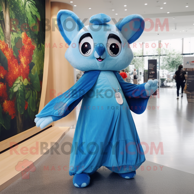 Blue Flying Squirrel mascot costume character dressed with a Wrap Dress and Anklets Blue Flying Squirrel mascot costume character dressed with a Wrap Dress and Anklets
