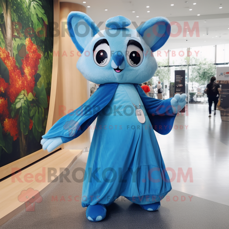 Blue Flying Squirrel mascot costume character dressed with a Wrap Dress and Anklets