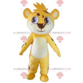 Mascotte piccolo giallo tigre bianca e marrone che tocca -