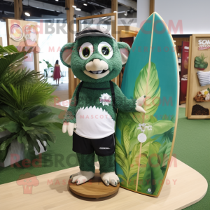 Forest Green Ceviche mascot costume character dressed with a Board Shorts and Brooches