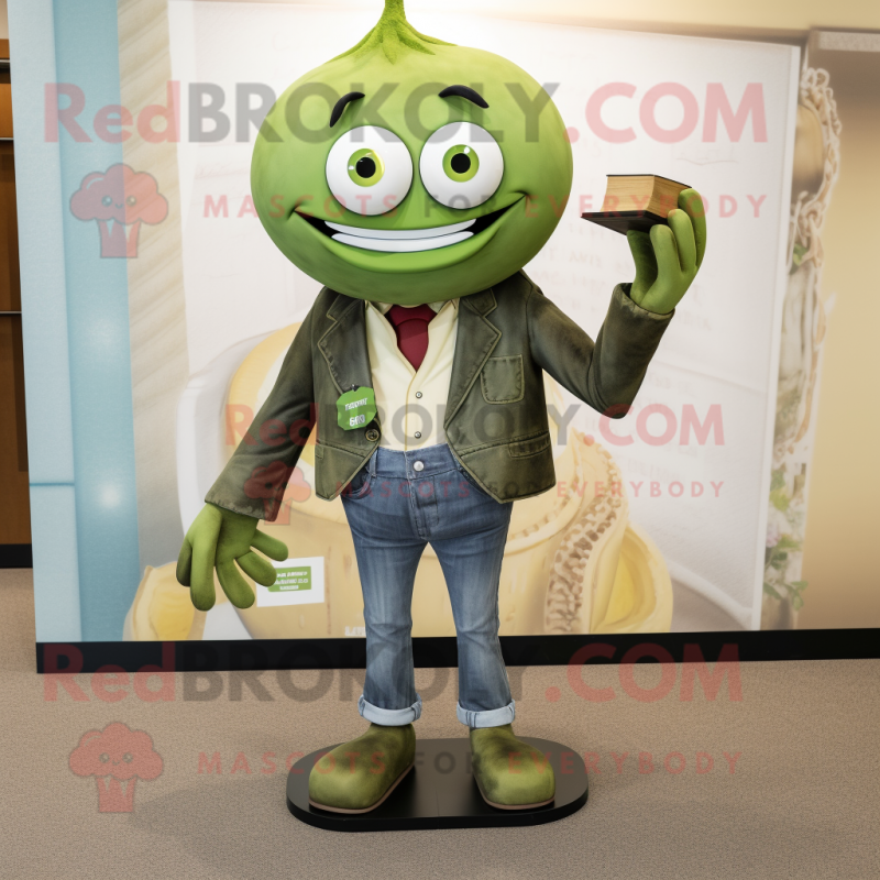 Olive Attorney mascot costume character dressed with a Boyfriend Jeans and Anklets