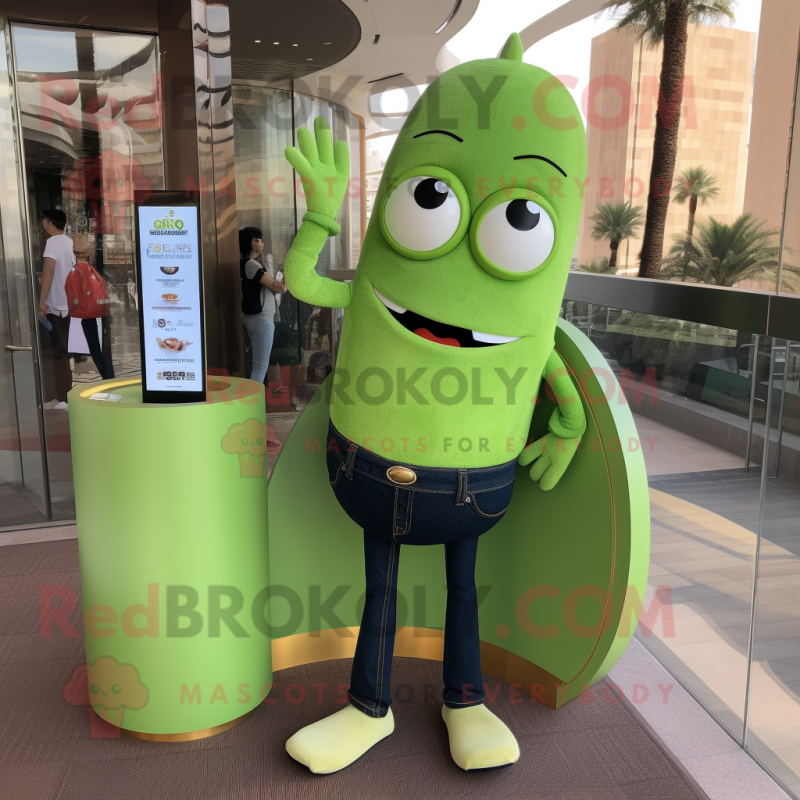 Olive Attorney mascot costume character dressed with a Boyfriend Jeans and Anklets Olive Attorney mascot costume character dressed with a Boyfriend Jeans and Anklets