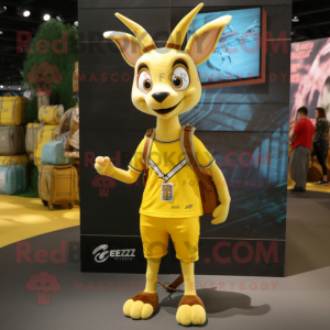 Yellow Gazelle mascot costume character dressed with a Cargo Shorts and Necklaces