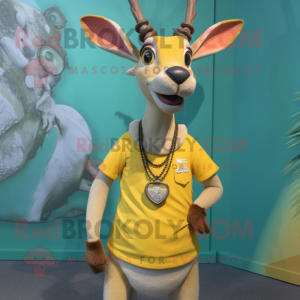 Yellow Gazelle mascot costume character dressed with a Cargo Shorts and Necklaces