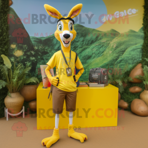 Yellow Gazelle mascot costume character dressed with a Cargo Shorts and Necklaces