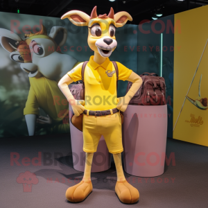 Yellow Gazelle mascot costume character dressed with a Cargo Shorts and Necklaces