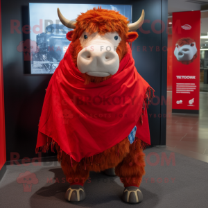Red Beef Wellington mascot costume character dressed with a Jeans and Scarf clips