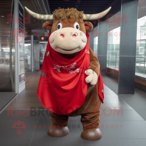 Red Beef Wellington mascot costume character dressed with a Jeans and Scarf clips