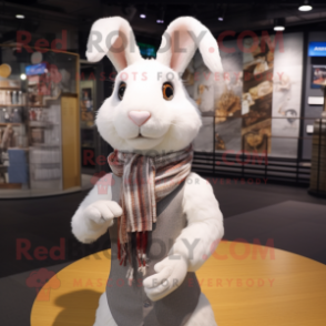 White Wild Rabbit mascot costume character dressed with a Button-Up Shirt and Shawls