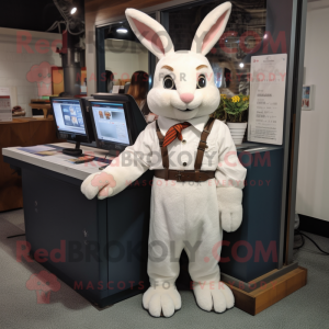 White Wild Rabbit mascot costume character dressed with a Button-Up Shirt and Shawls
