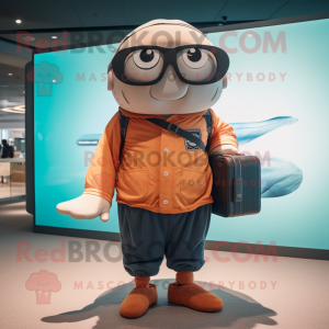 Rust Humpback Whale mascot costume character dressed with a Polo Tee and Eyeglasses