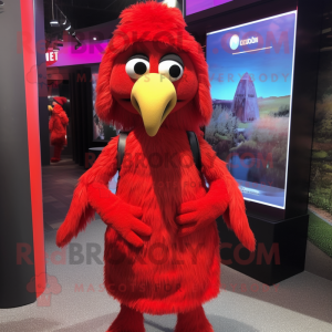 Red Emu mascot costume character dressed with a Mini Dress and Beanies