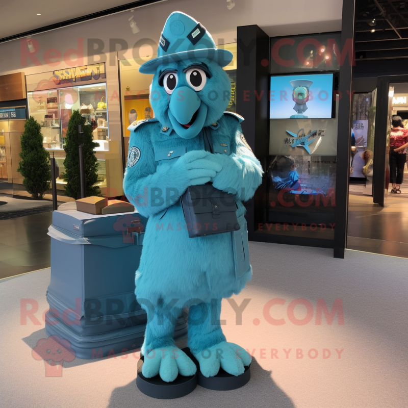 Teal Air Force Soldier mascot costume character dressed with a Shift Dress and Coin purses