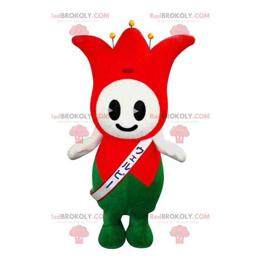 Mascote do bobo da corte vermelho e verde do rei das tulipas -