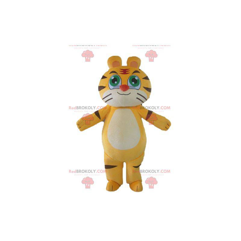 Customizable yellow white and black cat tiger mascot -