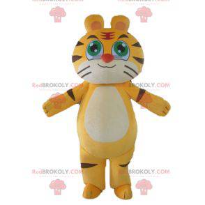 Customizable yellow white and black cat tiger mascot -